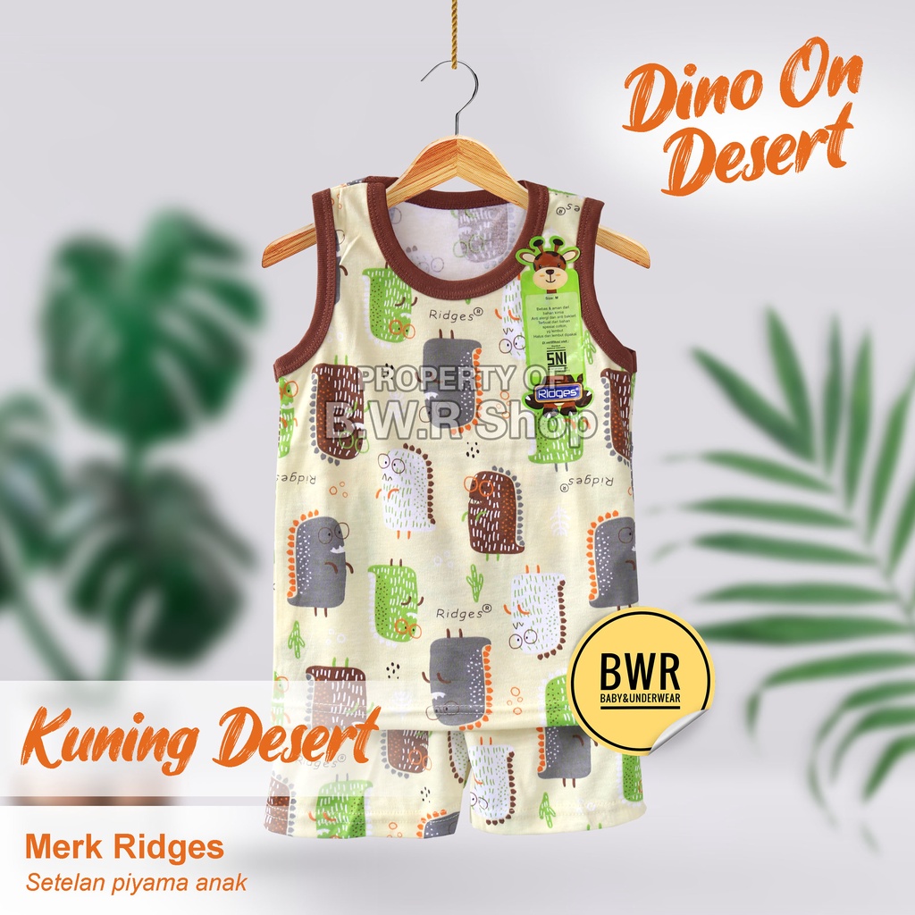 [ 3 Setel ] Setelan Ridges KUTUNG Dino On Strips Desert / Setelan Anak Unisex Motif Lucu Baju Harian Bermain Lengan Kutung 9rs 10rs | Bwr