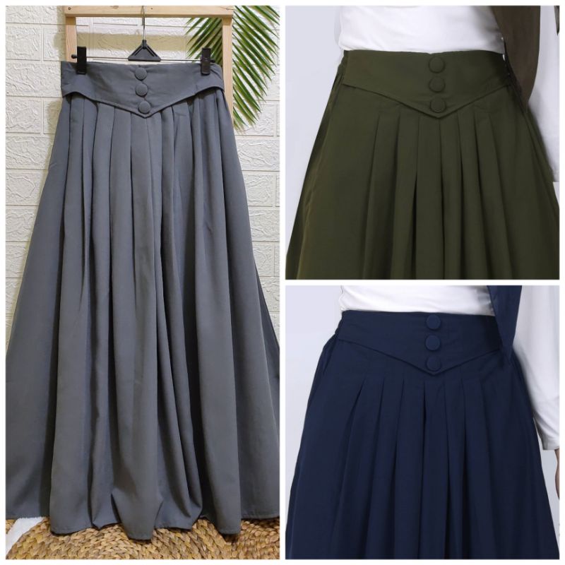 Rok rempel bahan wolfis / rok payung lebar / rok kancing bungkus / rok kerja kuliah