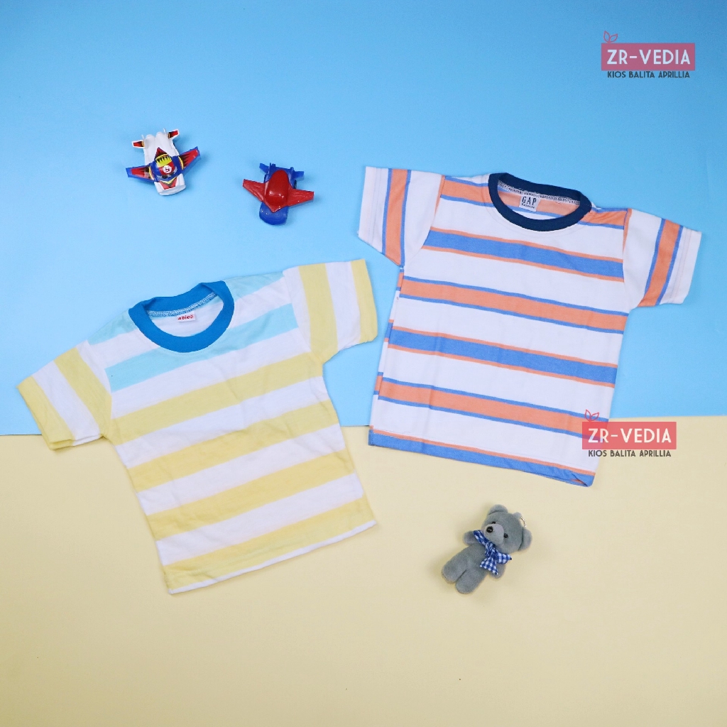 Kaos Salur size Bayi - 12 Tahun / Kaos Salur Anak Laki Perempuan  Lengan Pendek Murah Baju Stripe