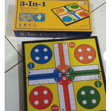 Magnetic Board 3 in 1 besar Ludo Chinesse Checkers Halma Ular tangga