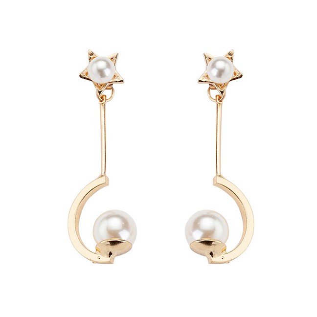LRC Anting Tusuk Fashion Gold Color Pearls Decorated Long F11289