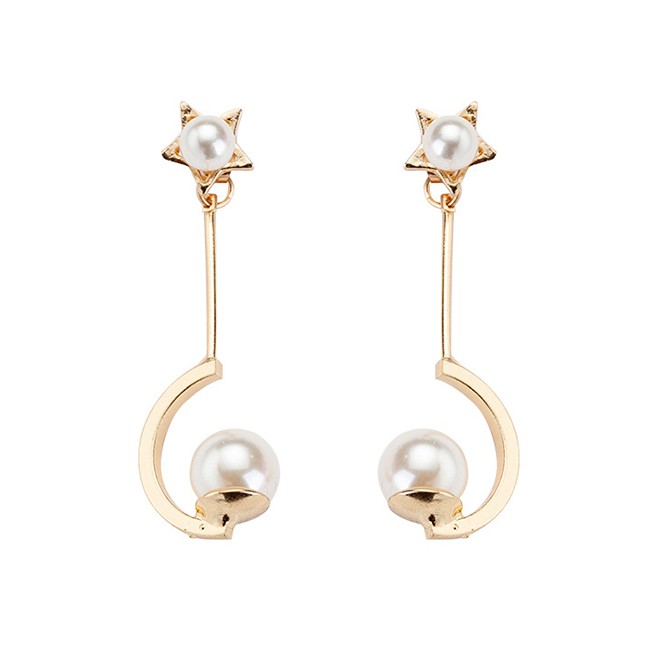 LRC Anting Tusuk Fashion Gold Color Pearls Decorated Long F11289