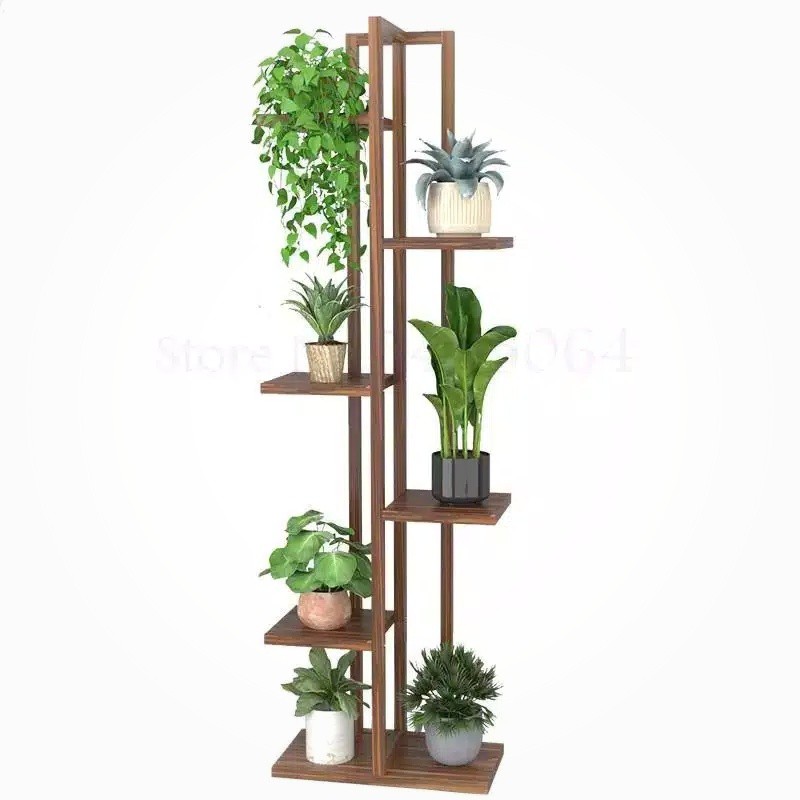 rak bunga zigzag minimalis dari bahan kayu