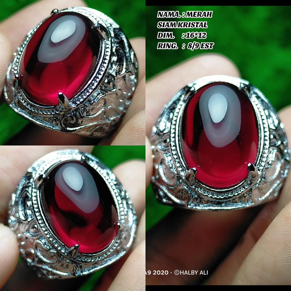 Cincin Batu Merah Siam Kristal Jumbo