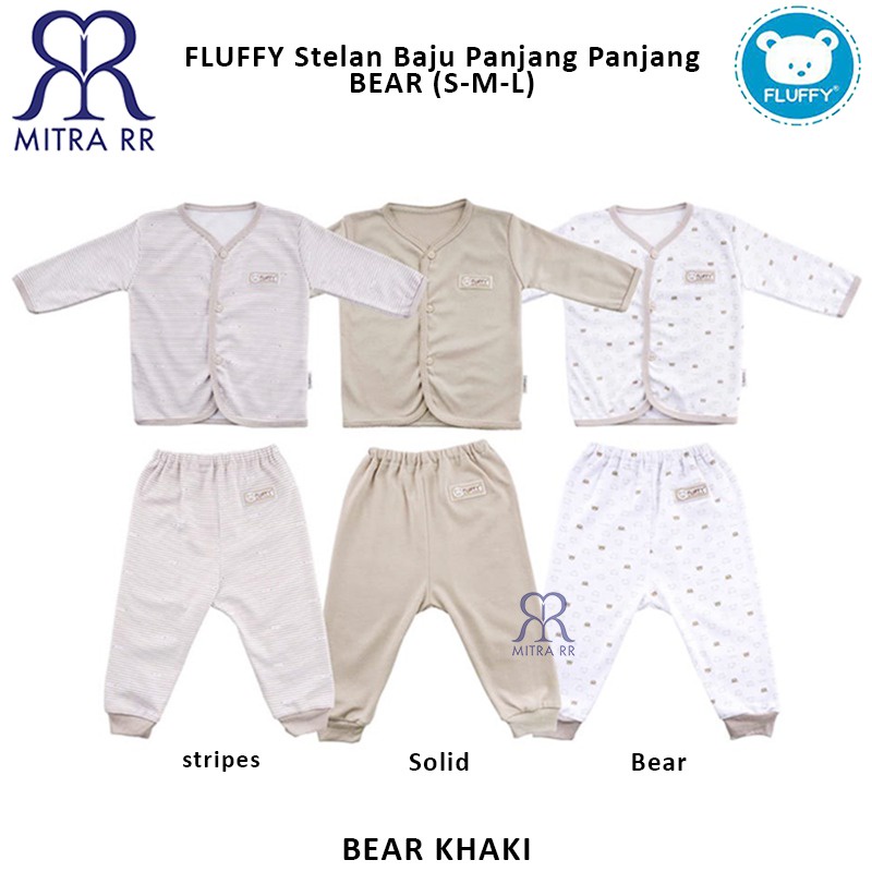 FLUFFY Stelan Baju Panjang Celana Panjang STAR S M L (3-12 bulan) Setelan Baju Tidur Anak Bayi 3 Pasang