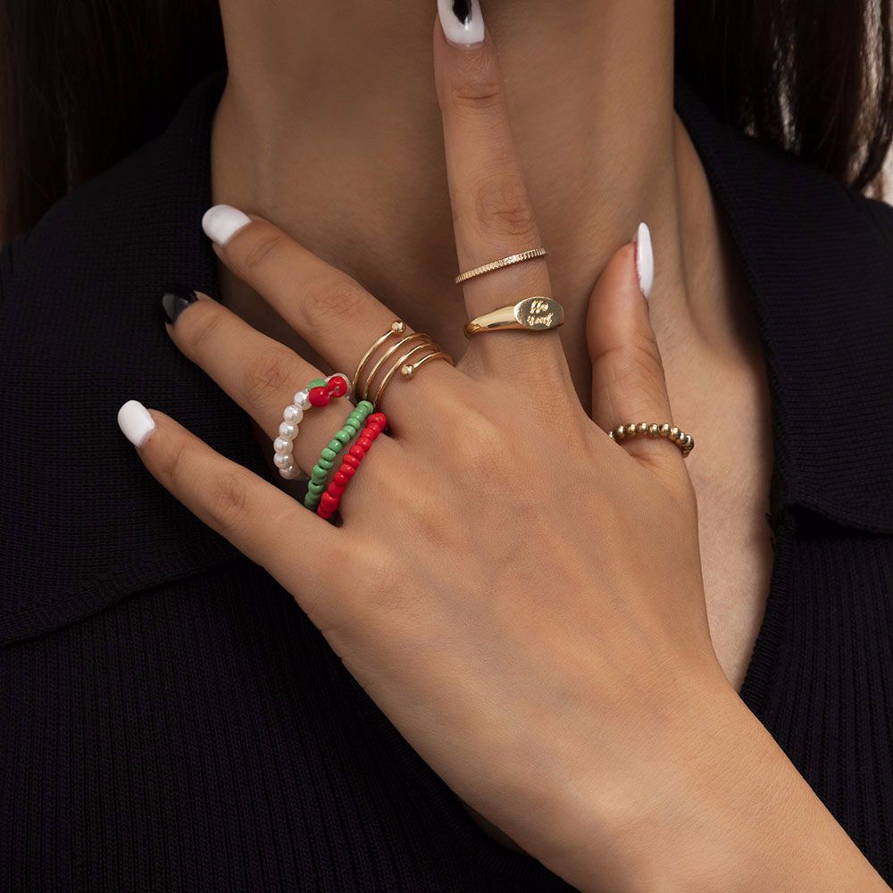 Needway  Gifts Bead Rings Women Girls Ladies Open Rings Rings New Elastic Gold Color Multi-layer Colorful Vintage Fashion Jewelry/Multicolor