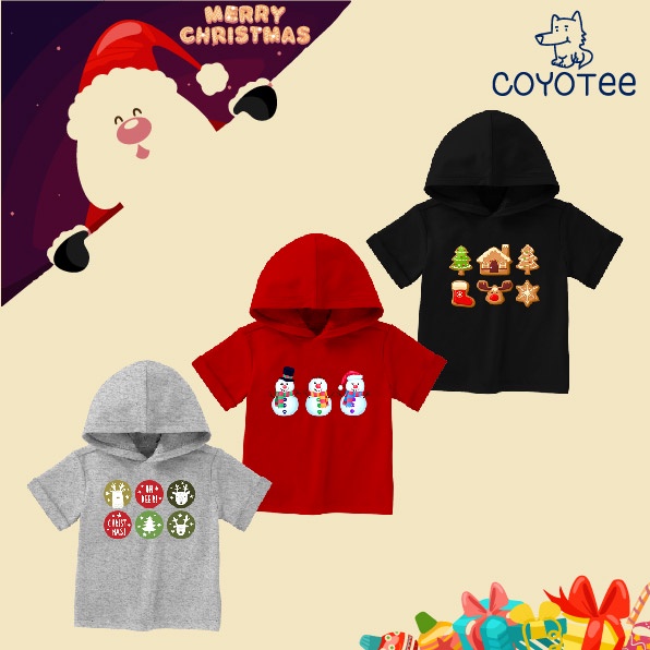 coyotee - Kaos Hoodie Anak Natal - Christmas Cookie and santa - Katun
