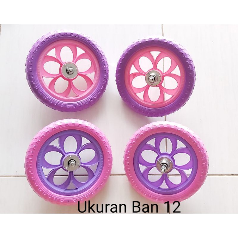 1 pasang Ban Mati Ban Sepeda anak ukuran 12 dan Velg pelek UNGU PINK