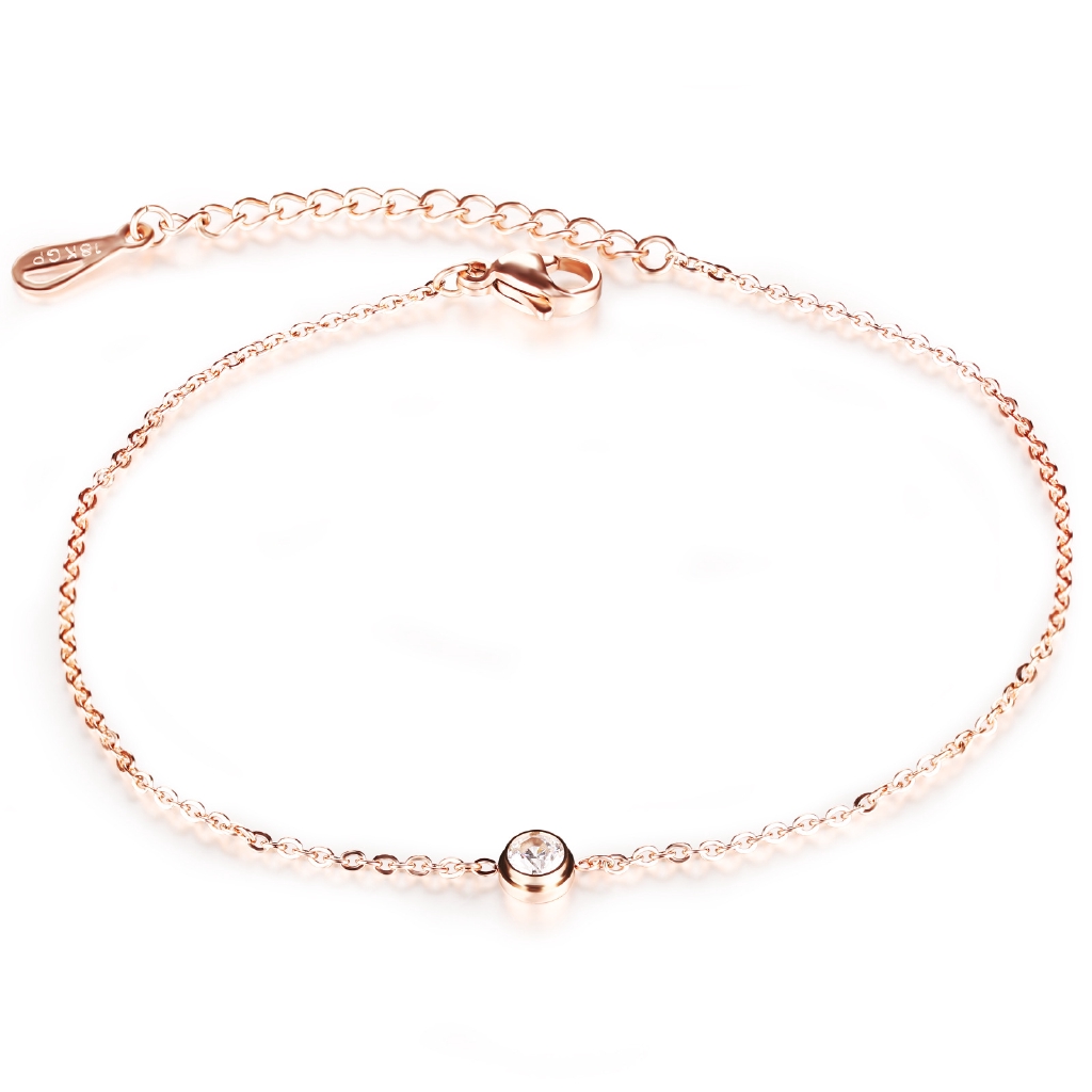 Gelang Kaki Rantai Bahan Titanium Steel Warna Rose Gold Gaya Korea Untuk Wanita Anti-rust anklet titanium-Rose Gold：21cm+5cm