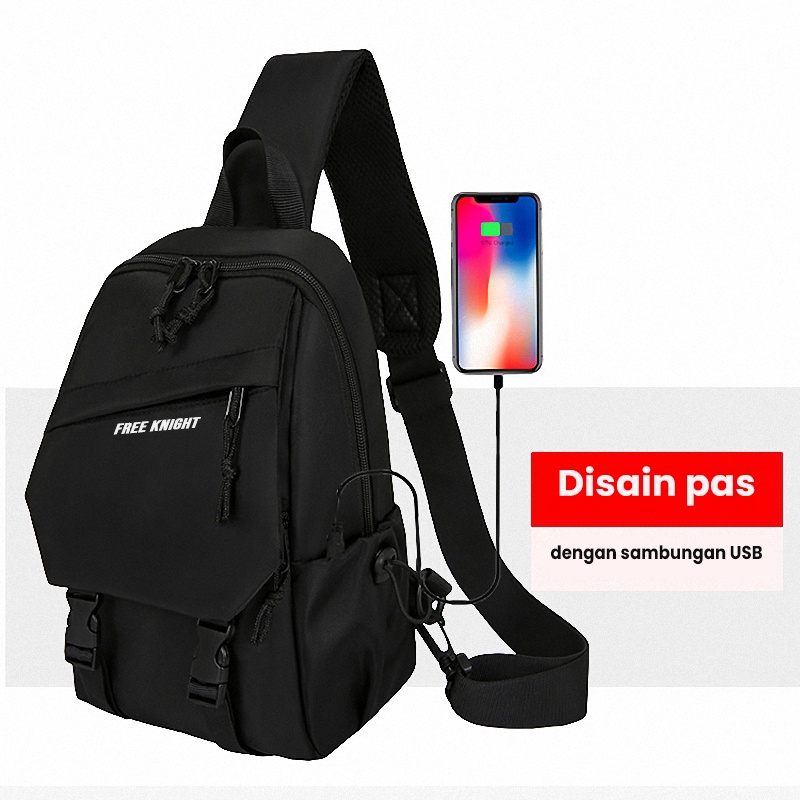 COD Highland Tas Selempang Pria Casual USB Charge Tas Anti Air Sling Bag Tas Cowok Kekinian TS708