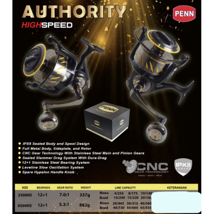 Reel Penn Authority high speed 2500hs dan 8500hs