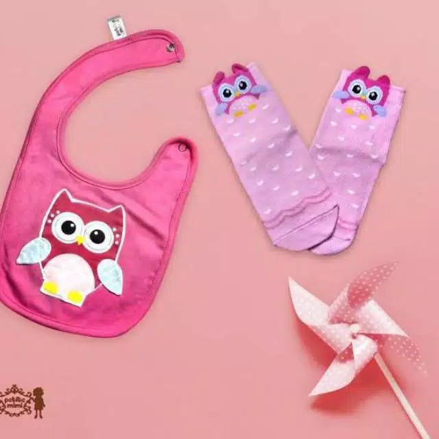 Petite Mimi Bibs + Socks 2in1 PM-BIBKK Slaber Celemek dan Kaos Kaki Bayi Motif