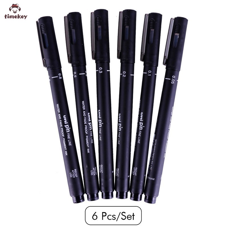 6PCS Uni Pin Drawing Pen Fine Line 005 01 02 03 05 08 Needle pen