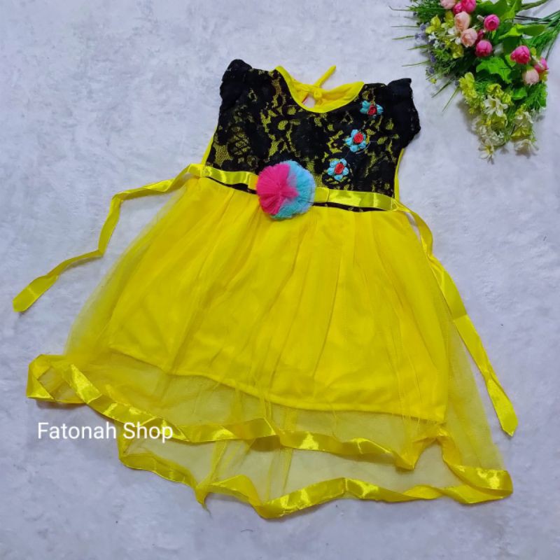 Dress anak cewek 1 2 tahun baju anak perempuan tutu ( dress brukat hitam tali )