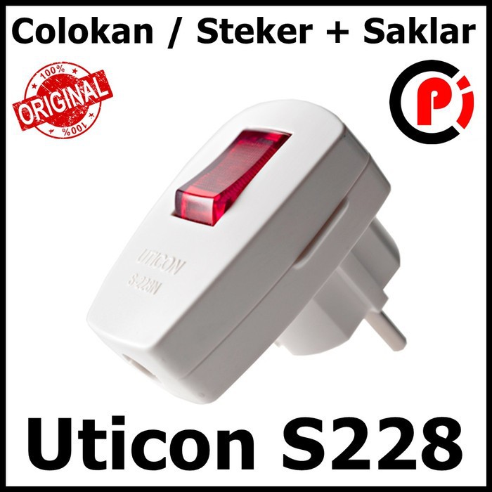 Uticon Colokan Steker Plus Saklar Lampu Indikator ON OFF Type S228