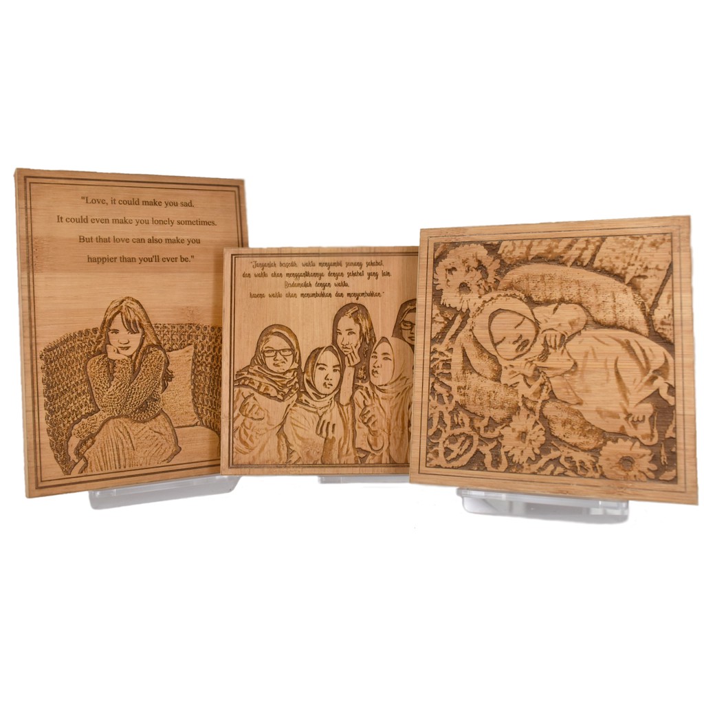 Ukiran Kayu Custom - Foto Bebas / Custom Wood Engrave / Kado Hadiah unik Ulang Tahun/Wisuda/Plakat