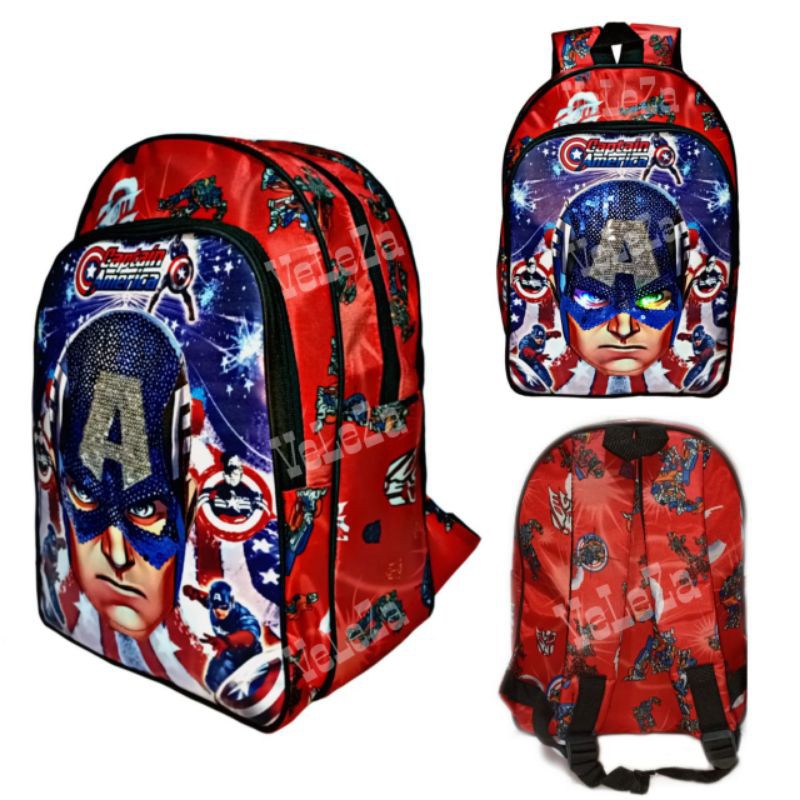 Tas Ransel Anak Sekolah PAUD TK Tas Ransel Anak Captain America led mata nyala