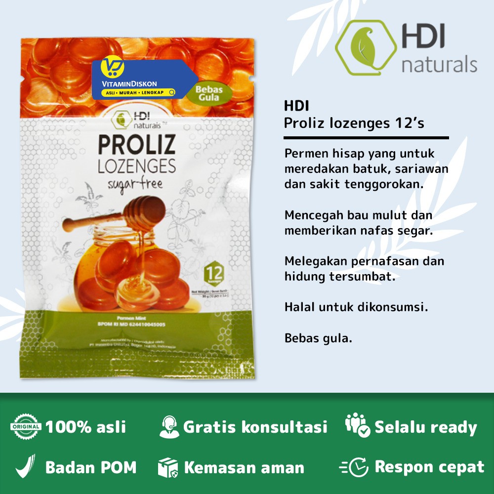 Hdi Permen Hisap Pereda Radang Tenggorokan Proliz Lozenges Sugarfree BPOM - 30 Gr