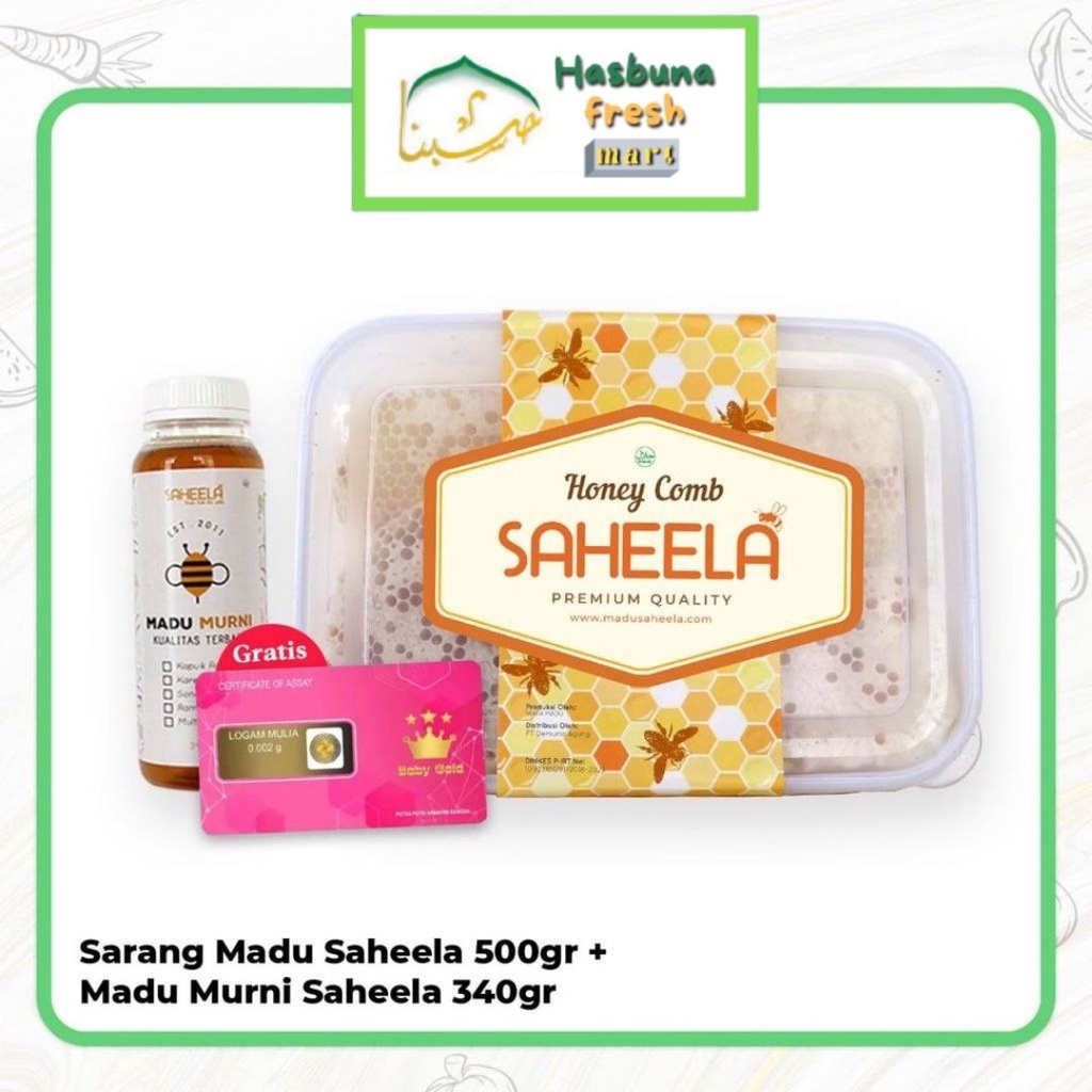 

Saheela Sarang Madu Murni 500gr + Madu Murni Saheela 340gr {Paket Puas} Honey Comb Original 100% Asli) HASBUNA Fresh Mart