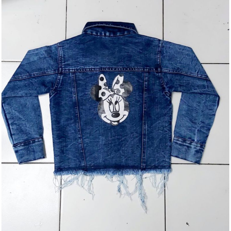 Jaket Jeans anak Rumbe sandwash Sablon Minni Mouse