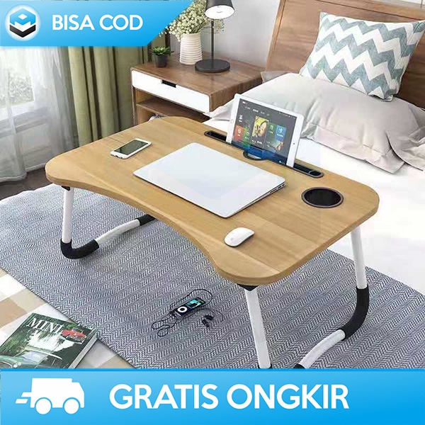 MEJA BELAJAR LIPAT KAYU MINIMALIS PORTABLE DESK WADAH BOTOL BY NWDESK