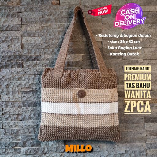 Tote Bag Rajut Premium Tas Bahu Kekinian Strip Milenial Terlaris