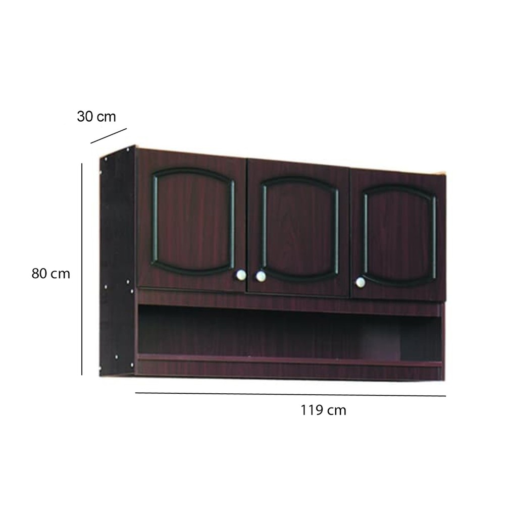 Kirana Kitchen Set Lemari Atas 3 Pintu - KKA 913 - Dark Mahogany