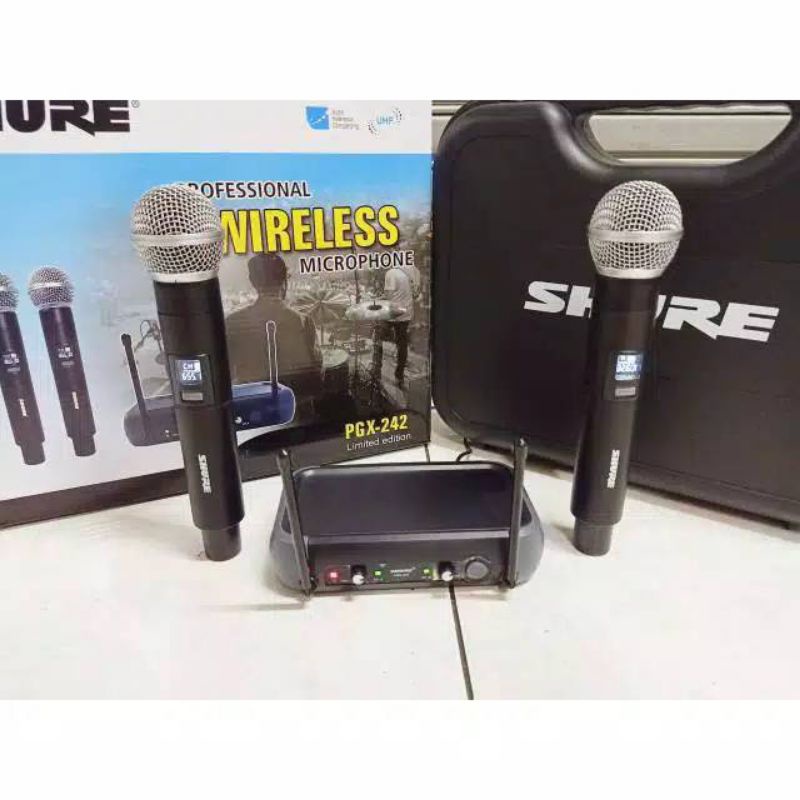 Mic wireless shure PGX-242/URD-11 mic bando+clip on Mic imam all-3