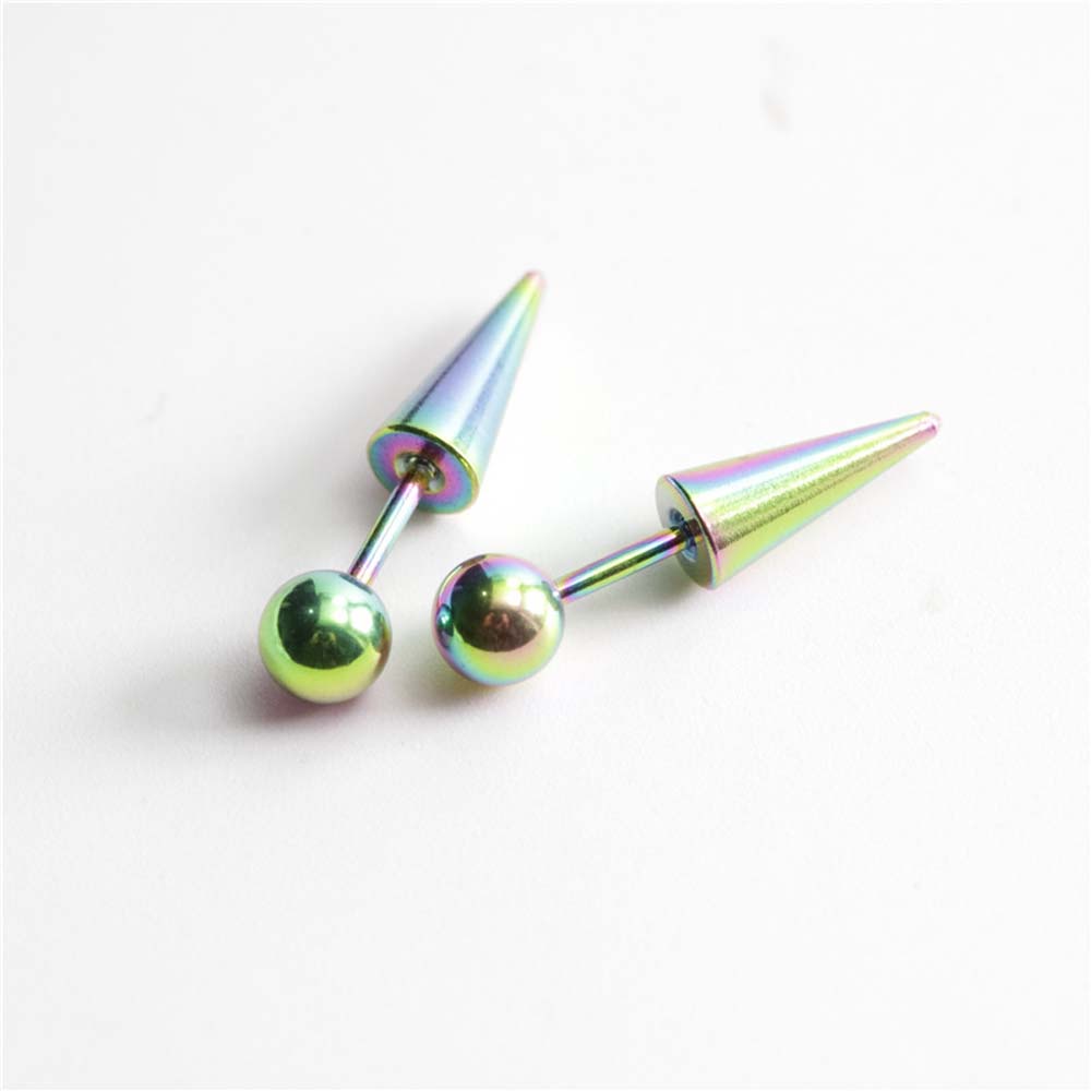 2 Pcs Anting Stud Tindik Bentuk Bola Kerucut Bahan Titanium Steel Warna-Warni Untuk Pria Dan Wanita