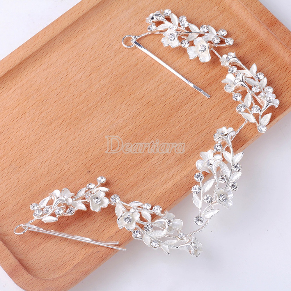 Headband Bentuk Bunga Aksen Berlian Bahan Alloy Gaya Retro Untuk Aksesoris Rambut Pengantin