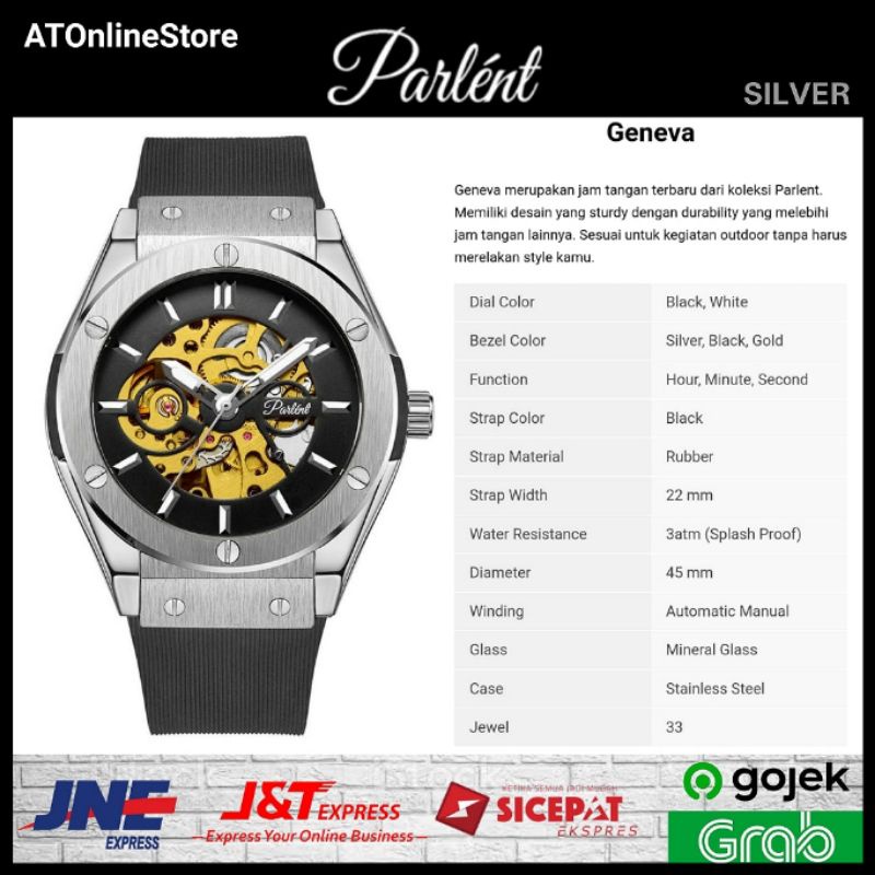 [ ORIGINAL ] Jam Tangan Automatic Pria Parlent Geneva Silver Garansi Resmi