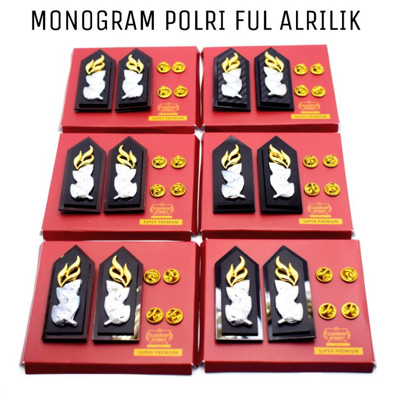 MONOGRAM POLISI/POLRI FUL AKRILIK PENGAIT MAGNET/PAKU DOVE GLOSY CARBON GOLD PLATED #1