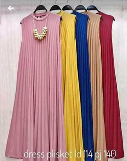 Long Dress Plisket Dewasa / Full Plisket Depan Belakang