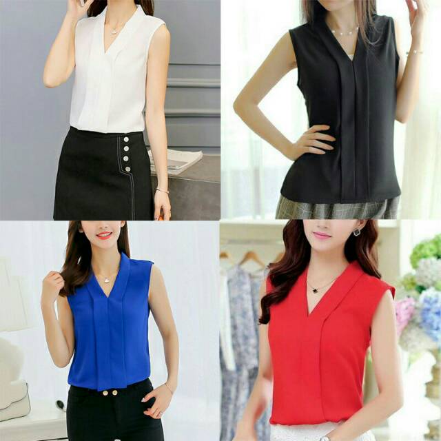 Blouse sifon ruffle tanpa lengan