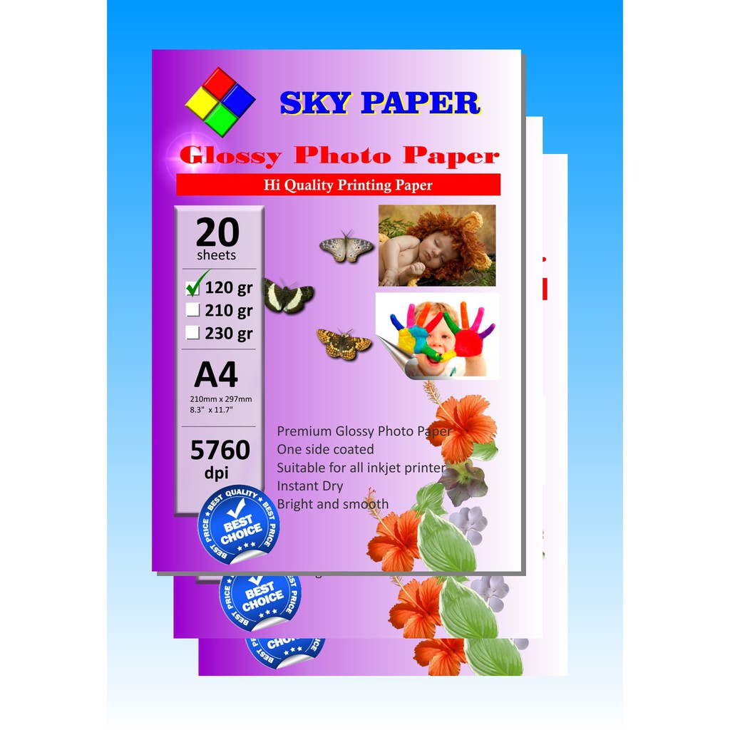 photo paper photopaper kertas foto glossy tipis 120gr Sky