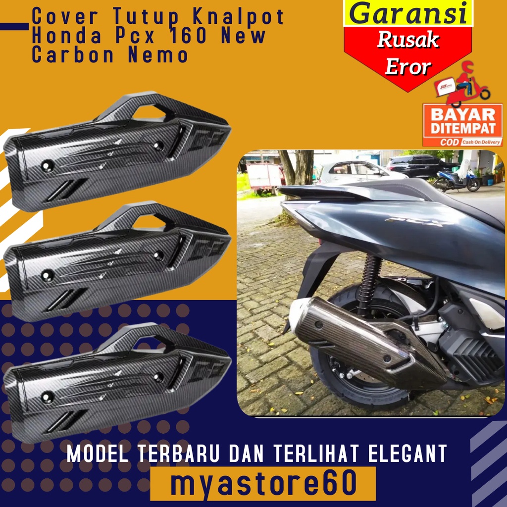 Cover Tutup Knalpot Kenalpot Muffler Aksesoris Variasi Sparepart Motor Honda Pcx 160 Sepeda PCX 160 New Carbon Karbon Original Nemo