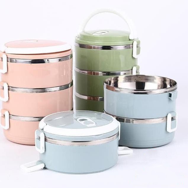 [NEW ARRIVAL] Lunch Box 3 dan 4 Layer Stainless Steel tahan panas  Rantang Tempat Makan 3 Susun dan 4 Susun Polos Luch Box Stainless