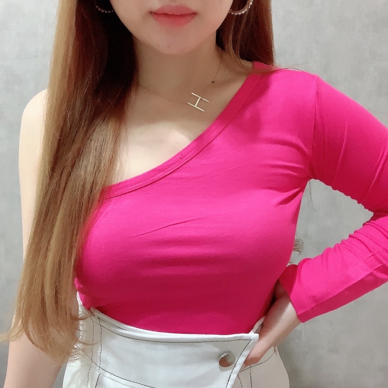 Neon One Shoulder Long Sleeve Top | Atasan Wanita Korean Fashion | Maimon Grosir