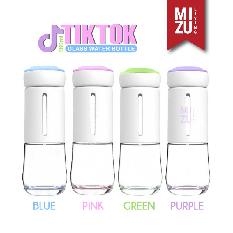 MIZU TIKTOK Glass Water Bottle Botol Air Minum Kaca BPA-Free Anti-Slip Tumbler