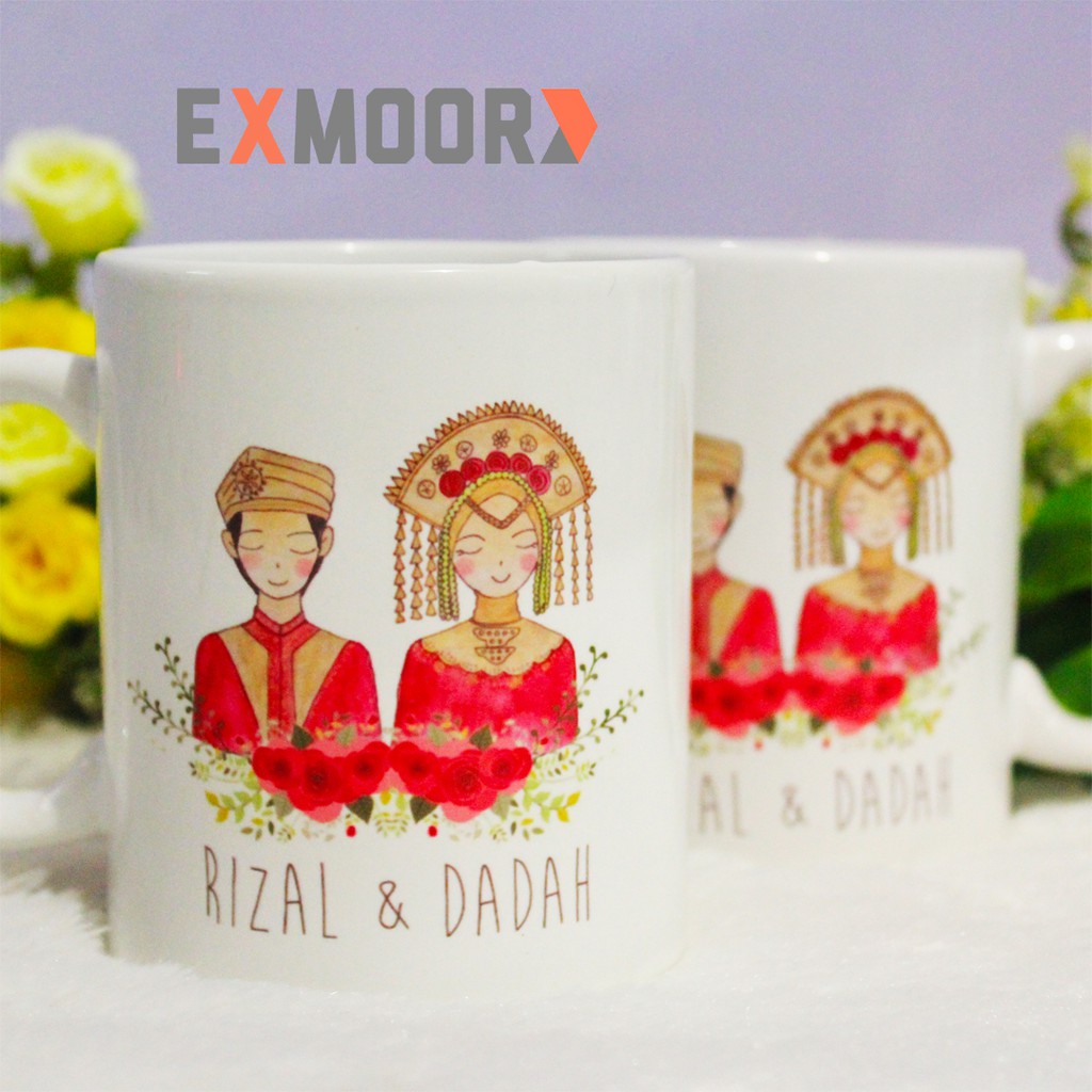 Kado Pernikahan Mug Couple Pengantin Minang Hijab