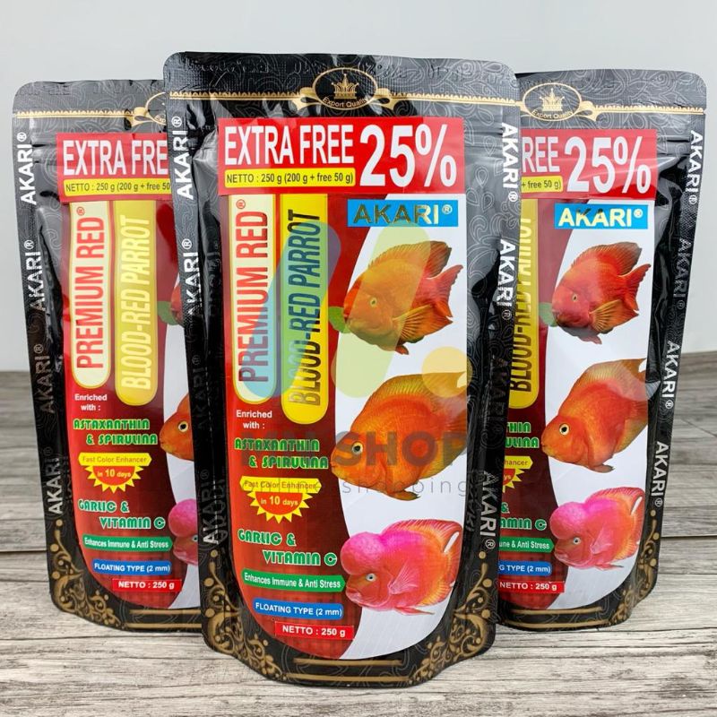 Akari Premium Red Blood Red  250gr Parrot Pelet Parrot Louhan Oscar