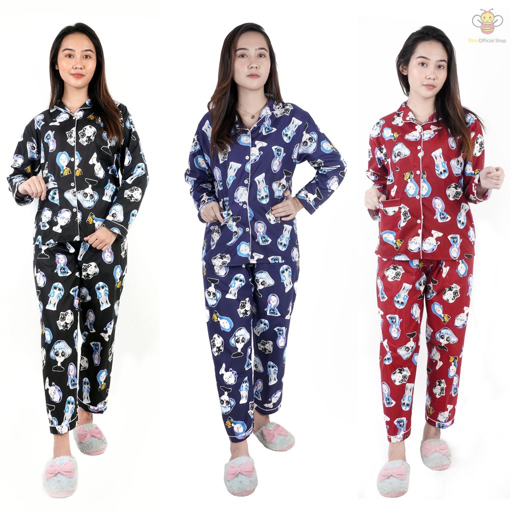 BEE - Piyama Dewasa PP Karakter / Baju Tidur Wanita Lengan Panjang Hongru PP