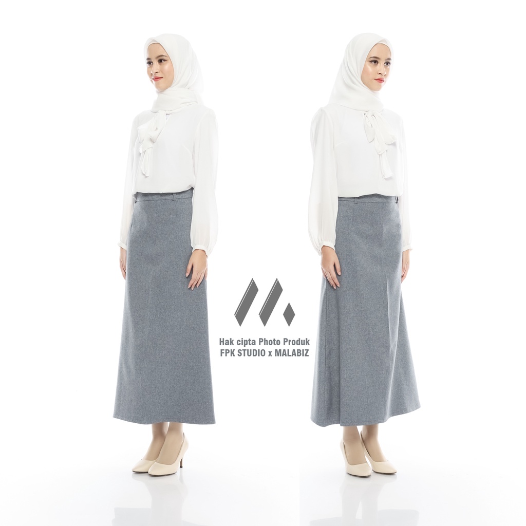 VIOLA  GREY - Rok Basic Wanita Formal Standar Bisnis Klok A Line Malabiz Warna Abu Muda Abu Abu Rok Basic Klok A Rok Dasar Rok Standar Rok Panjang Rok Santri Rok Jumbo