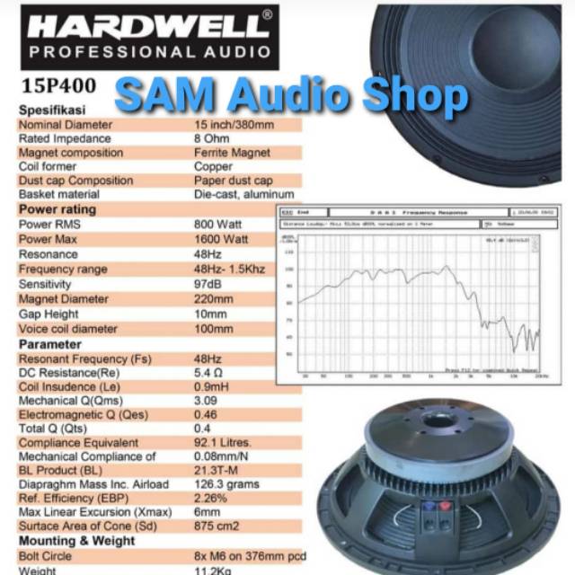 Speaker Komponent 15inch Hardwell 15P400 Original