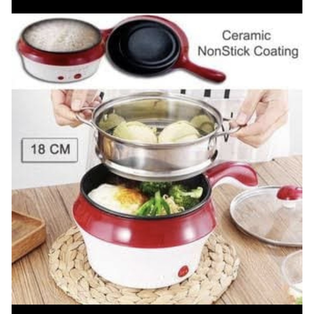 ELECTRIC FRY PANCI KUKUS Rice Cpooker Mini LISTRIK 18 cm 1.5 Liter GAGANG LAPIS KERAMIK SERBAGUNA