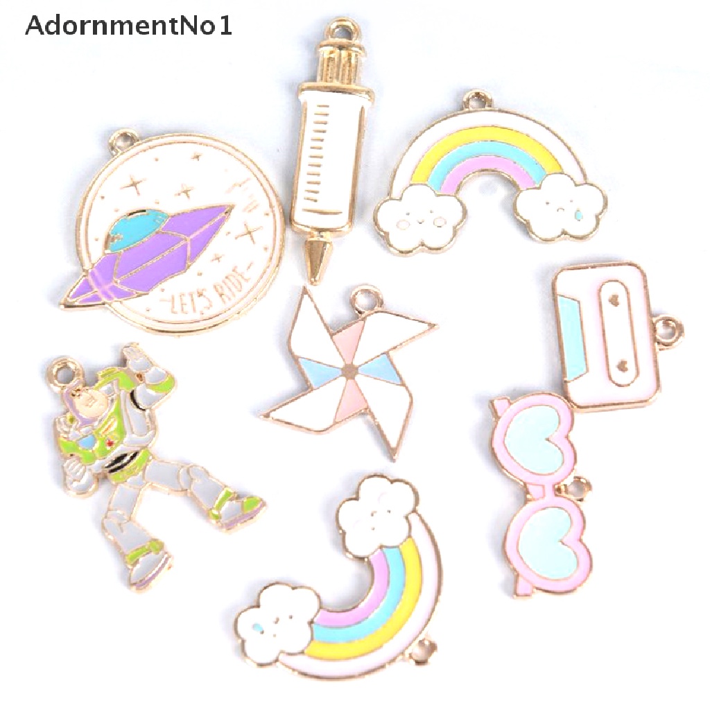 (AdornmentNo1) 10pcs / Set Liontin Enamel Bentuk Kincir Angin Warna Pelangi Bahan Alloy Untuk DIY Perhiasan Charms