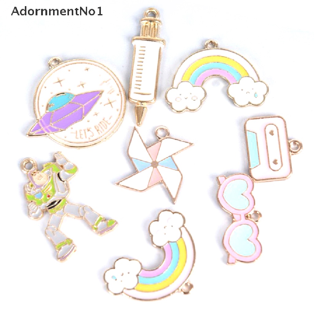 (AdornmentNo1) 10pcs / Set Liontin Enamel Bentuk Kincir Angin Warna Pelangi Bahan Alloy Untuk DIY Perhiasan Charms