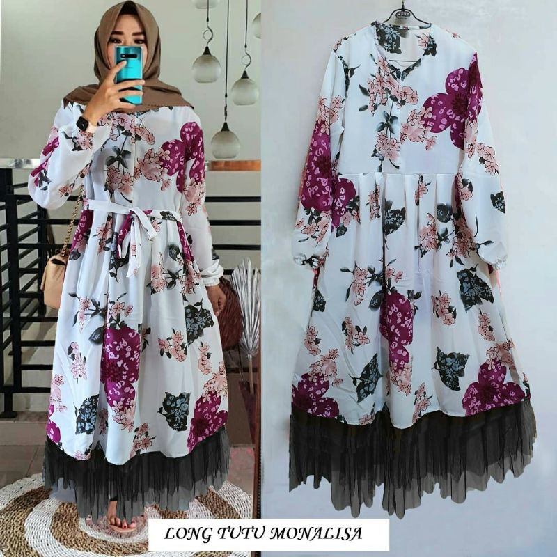 Baju Wanita Terbaru 2021 Dress Muslim Pakaian Wanita Long Tunik Tutu Bunga Monalisa Shopee Indonesia