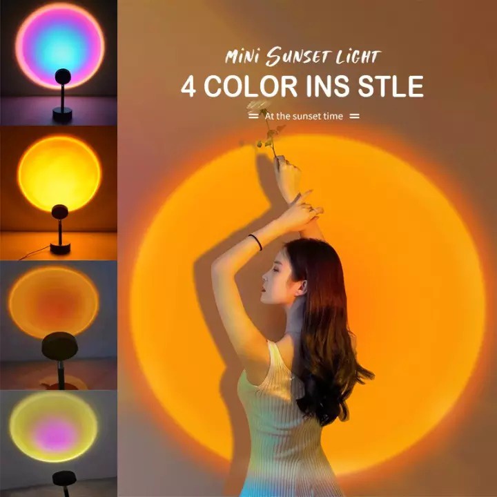 Lampu Sunset Lampu Hias Kamar Lampu Sunset Aesthetic Lampu Tidur Proyektor Lampu Hias Sunset 4 Film 6 Warna