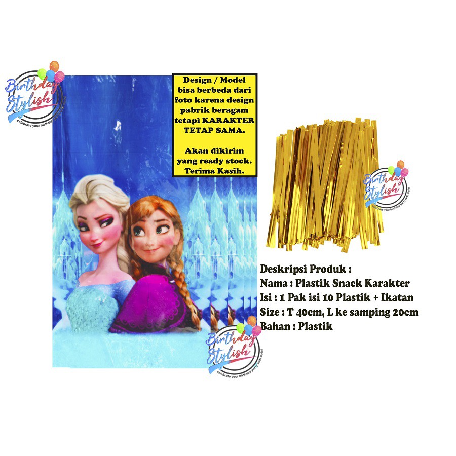 

Plastik Karakter Frozen Sedang/ Plastik Snek Ultah Frozen/ Plastik Elsa Frozen Sedang Isi 10 Pcs